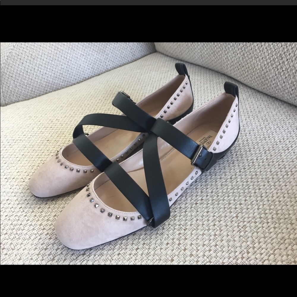 Valentino V Punk Blush Studded Suede Ballet Flats